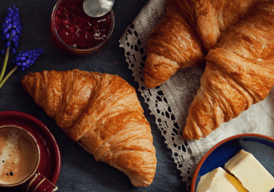croissants, jam and butter